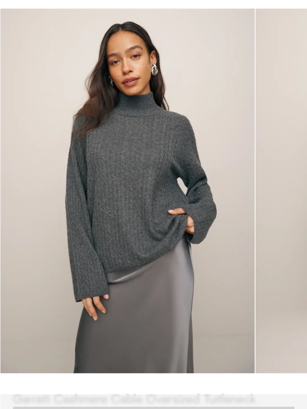 Reformation Garrett Cashmere Mock Neck Sweater XS Gray Ribbed Knit